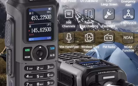 A promotionl image of the Baofeng UV-21R listing all of it's features.