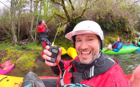 Us testing the Yaesu VX-6R whitewater kayaking